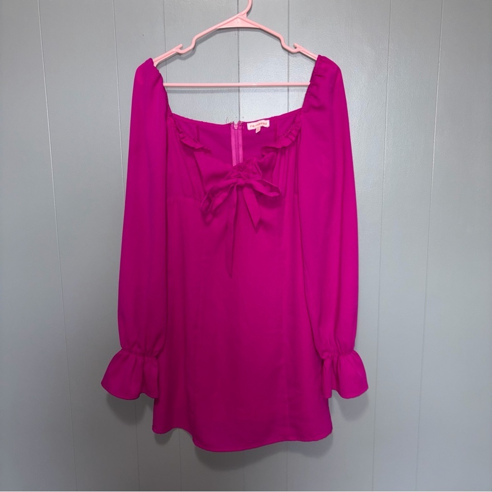 Re:Named Magenta Pink Long Puff Sleeve Sweetheart Neckline Mini Dress Medium